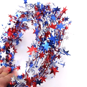 7.5m Independence Day garland with red white and blue metallic stars for party decor