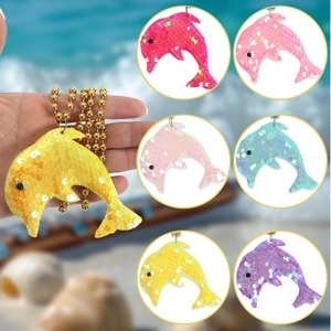 Collier Dauphin à Paillettes Sirène Princesse Océan Fête Pour Enfants Décoration d'Anniversaire Pendentif à Paillettes Avec Chaîne