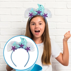 Ocean party headband with sequined dolphin, starfish, and polka dot mesh for kids