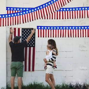 Independence Day red white blue tinsel fringe banner for USA party backyard decoration