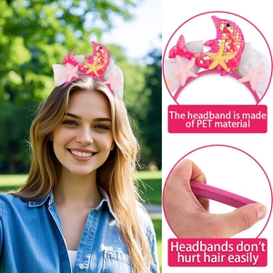 Pink sequin dolphin and starfish party headband with mesh bow and PET material