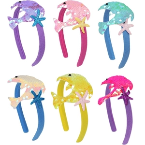 Kids Sequin Dolphin Starfish Headband Ocean Theme Birthday Party Decorative Hairband Glitter Hair Hoop Hair Accessories