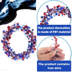 7.5m Independence Day garland with red, white, and blue stars made of PET and wire