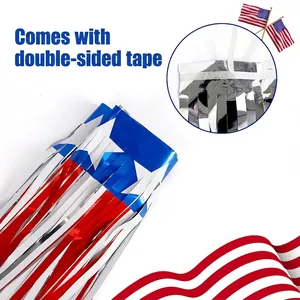 Independence Day red white blue foil fringe curtain with stars for party decorations