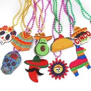 Cinco de Mayo party beads with glitter cactus, skull, taco and piñata pendants