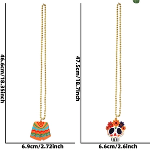 Detailed size specifications for Cinco de Mayo beaded necklaces with sugar skull pendants