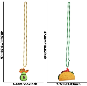Size dimensions for avocado and taco beaded necklaces for Cinco de Mayo celebrations