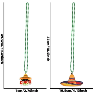 Detailed size measurement of green bead necklaces with cactus and sombrero pendants