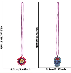 Detailed size measurement of Cinco de Mayo skull necklaces with pendant dimensions