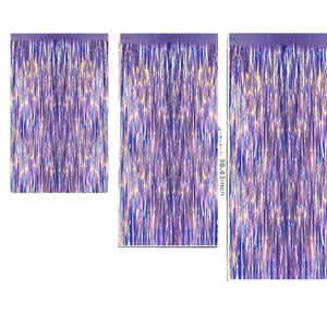 Iridescent purple fringe curtain in multiple sizes for festive party backdrop decoration