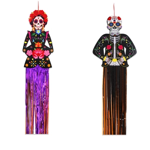 Mexican Day Of The Dead Skeleton Hanging Decorations Halloween Party Sugar Skull Paper Garland With Foil Tassels For Home Decor