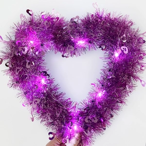 Heart-shaped purple LED garland with sequins for Valentine's party wall decoration