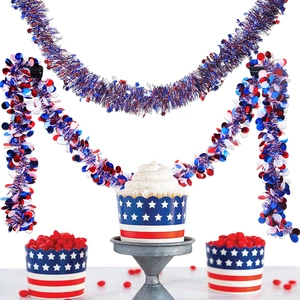 2M Independence Day tinsel garland with red white blue stars and sequins for party decor