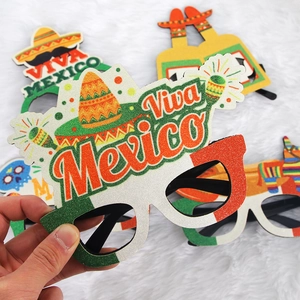 Festive Mexico theme party glasses with Viva Mexico text and sombrero glitter design
