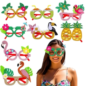 Tropical party felt glasses set including flamingo and pineapple designs for beach events