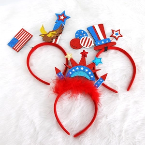 Serre-têtes Fête Nationale USA avec aigle, chapeau haut et plumes rouges décor
