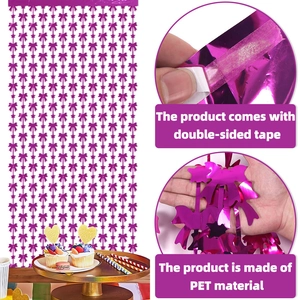Rideau à franges violet avec nœuds et étoiles et ruban adhésif pour décor de fête