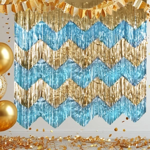 Tenda a Frange in Pellicola Metallica Motivo a Onde PET Tinsel Streamer Fondale per Festa Compleanno Matrimonio Decorazione Parete Banner