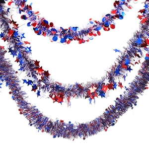 2M red white and blue star tinsel garland for Independence Day party home decorations