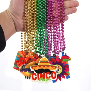 Colorful Cinco de Mayo beaded necklaces with cactus skull pendants for party favors