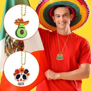 Mexican Fiesta beaded necklaces with festive avocado and skull pendants for Cinco de Mayo