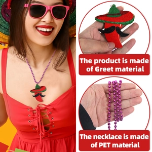 Cinco de Mayo chili pepper necklace with red glitter finish and sombrero pendant