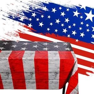 Waterproof American flag star and stripe tablecloth with vintage wood grain pattern