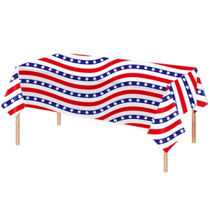 Patriotic USA flag table cover with red white stripes and blue stars on white background