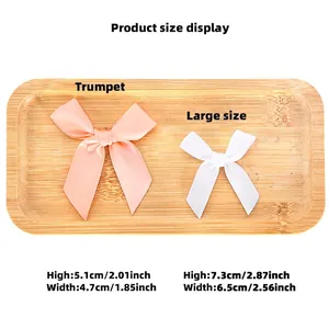 Size chart for handmade satin bow party decorations in small and large dimensions