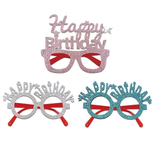 Sparkly Happy Birthday party glasses in pink, silver, and blue with glitter finish