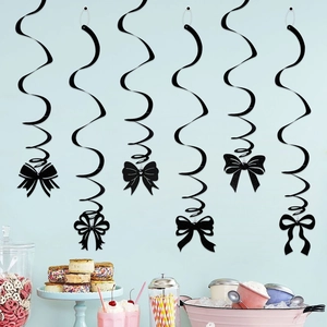 Black glitter bow party hanging swirls for kids birthday party and festive ceiling decor