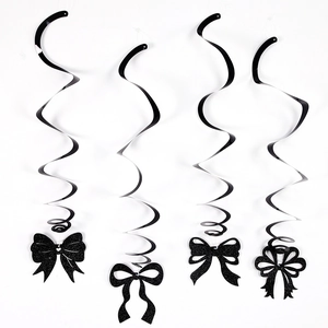 Set of 4 black glitter bowknot spiral hanging swirls for birthday party decorations