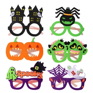 Set of 6 Halloween party glasses with spooky pumpkin, spider, and ghost felt designs