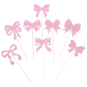 Pink glitter bow cake topper set for girls birthday party and festival celebration decor