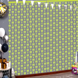 Neon green tinsel curtain with bow and star patterns for party background decoration