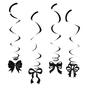 Glitter black bow hanging spiral swirls set for children's birthday party decor