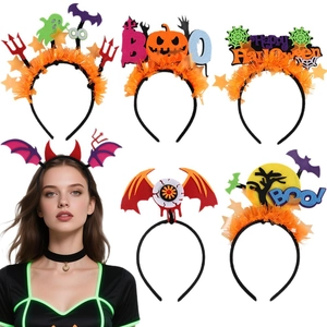 Halloween headband set featuring neon glitter tassels with ghost and pumpkin decorations