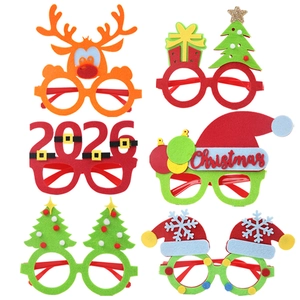 Set of 6 Christmas party glasses featuring felt reindeer and glittery tree designs