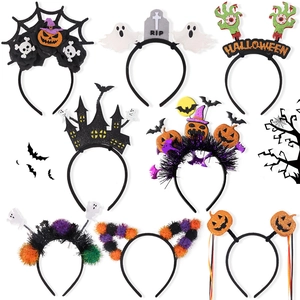 Set of 8 Halloween headbands with pumpkin ghost and spider web designs for party decor