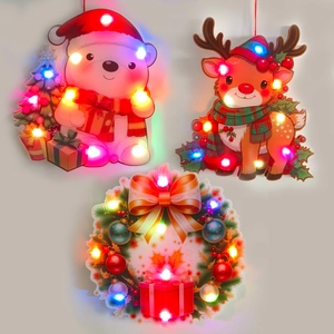 Lumières de Noël LED en PVC avec ours polaire, renne et couronnes festives décoratives