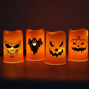 Halloween LED Elektronische Kerzenlichter Gruselig Geist Kürbis Skelett Muster Kunststoff Orange Flamme Lampe Party Deko