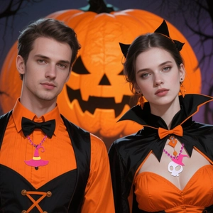 Halloween felt bead necklace with pumpkin and ghost motifs for party costume accessories