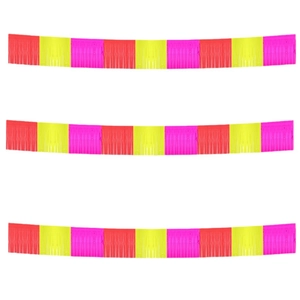 Fluorescent 2m fringe curtain backdrop with red yellow and magenta tassels for party decor