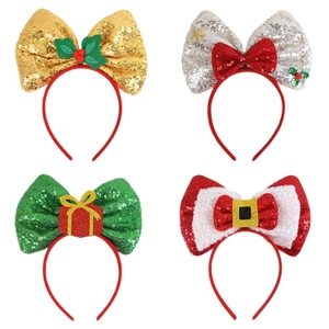 Set di quattro cerchietti natalizi con fiocchi di paillettes e decorazioni di bacche