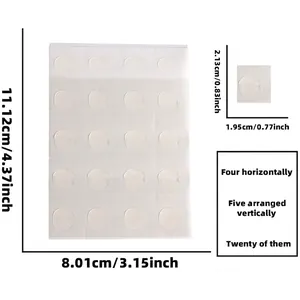 Set of 20 clear double-sided balloon glue dots with detailed size measurements