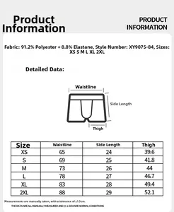 Detailed size chart for men ice silk printed boxers with measurements for perfect fitting
