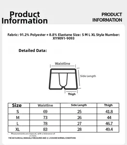 Size chart for men's leopard boxer briefs showing waist and thigh measurements