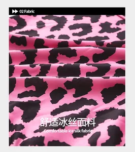 Macro shot of breathable pink leopard print ice silk fabric with smooth texture
