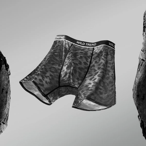 Boxer homme en soie glacée à imprimé léopard gris avec tissu mesh respirant WILD TREND