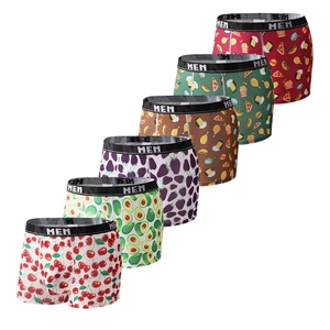 Ice silk men's boxer briefs 6-pack with vibrant fruit and fast food prints